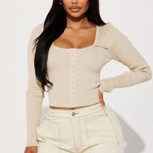 Fashion Nova Oatmeal Ribbed Sweater Corset like